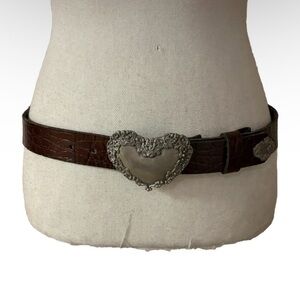 Steve Novelli Halcyon Belt Company Leather Belt Brown Embossed Heart Buckle